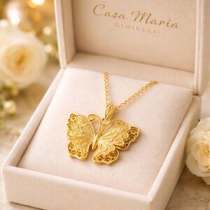 Farfalla Eterna Necklace | 24K Hollow Yellow Gold | Pendant Butterfly
